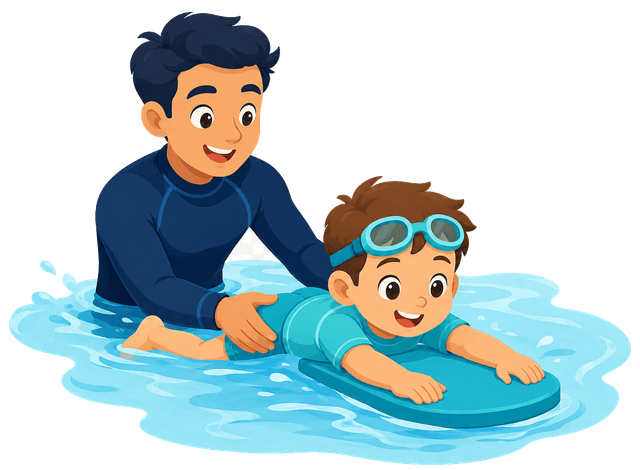 Swim instructor teaching a child